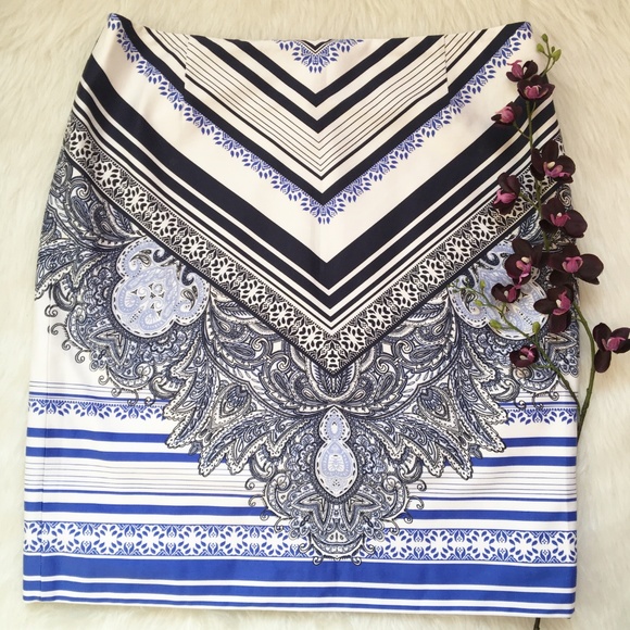 Antonio Melanie Blue & White Pencil Skirt Size 14 - Picture 2 of 10